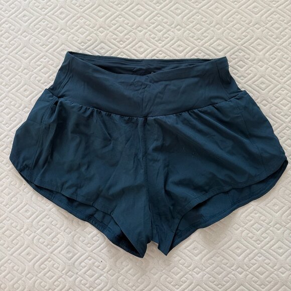 LIKE NEW Dark Blue Teal Running Shorts Hidden Pockets Size L - Picture 1 of 6